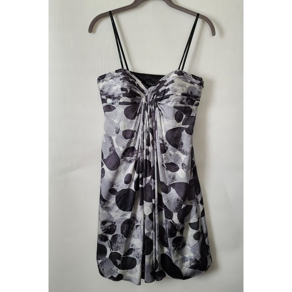 LAUNDRY by Shelli Segal Abstract Print Strapless Silk Mini Dress Sz 2 Black Gray - Picture 4 of 10